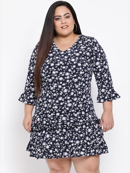 v neck floral a-line plus dress - 16611945 - Very Small Image - 1