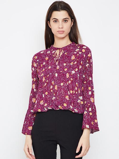 tie up neck floral blouson top - 16611972 - Very Small Image - 1
