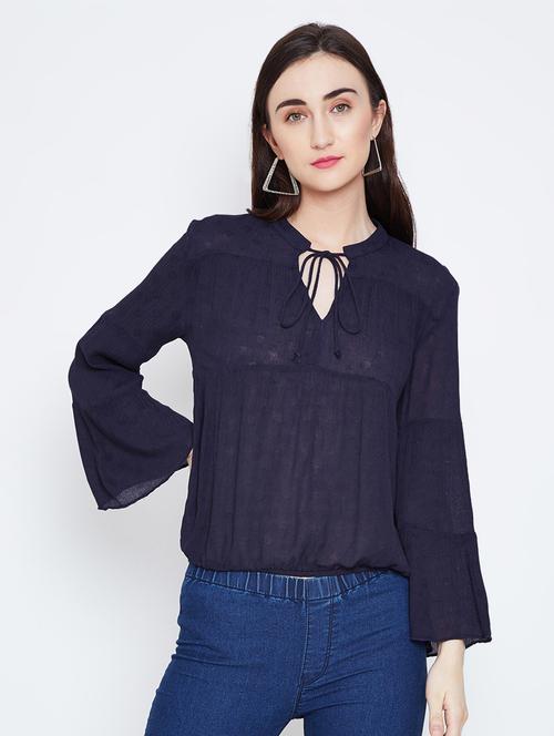 tie knot neck blouson top - 16611973 - Very Small Image - 1