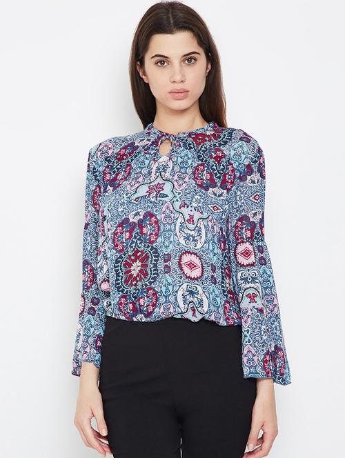 tie knot neck blouson top - 16611974 - Very Small Image - 1