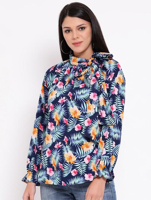 tie knot neck floral top - 16611985 - Very Small Image - 1