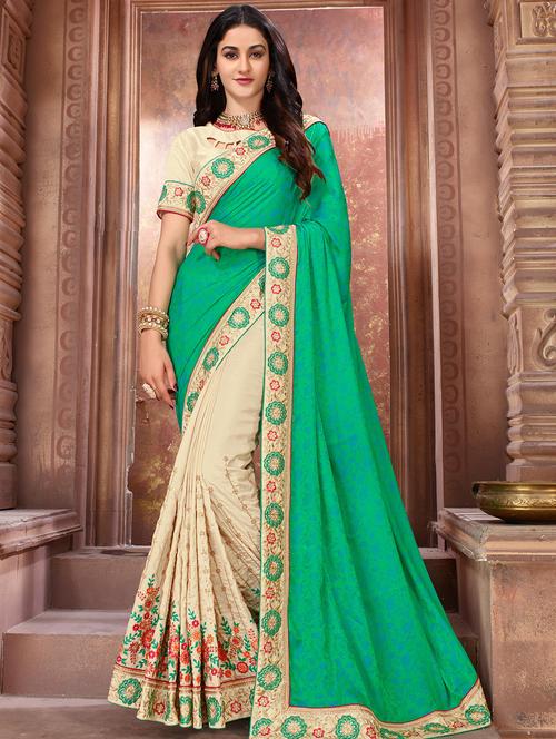 embroidered half and half saree with blouse - 16612153 - Very Small Image - 1