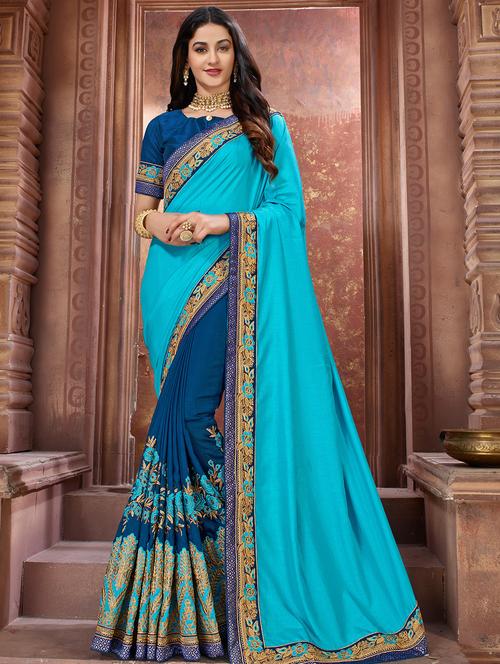 embroidered half and half saree with blouse - 16612154 - Very Small Image - 1