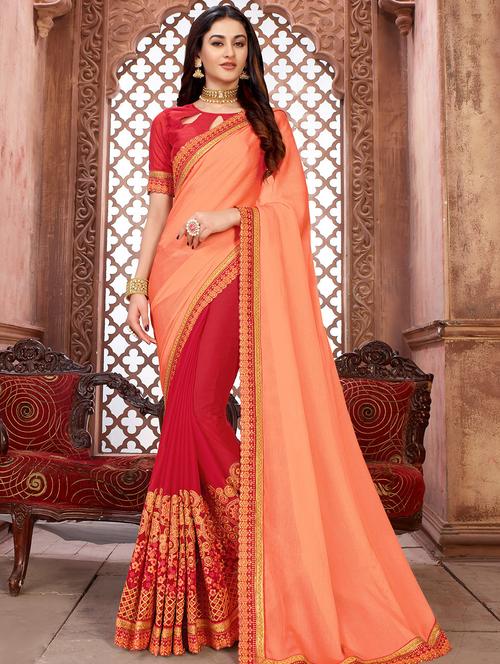 embroidered half and half saree with blouse - 16612157 - Very Small Image - 1