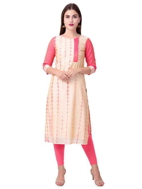 printed chanderi straight kurta - 16612615 - Very Small Image - 1