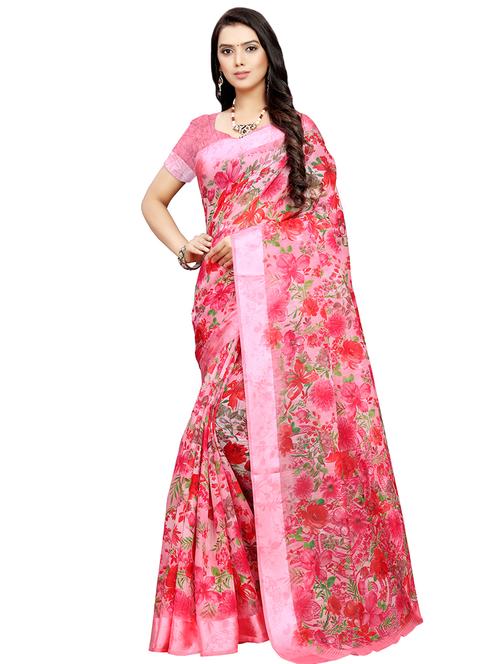 floral printed saree with blouse - 16612734 - Very Small Image - 1