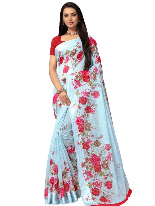 floral printed saree with blouse - 16612745 - Very Small Image - 1