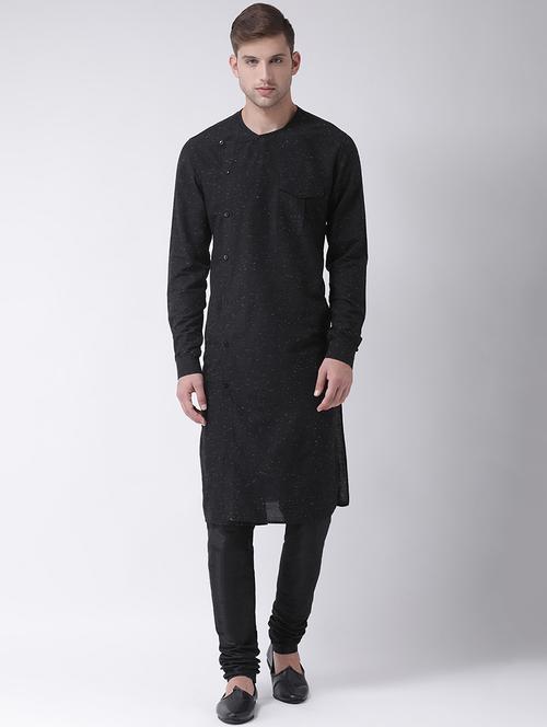 black silk blend melange long kurta - 16614033 - Very Small Image - 1