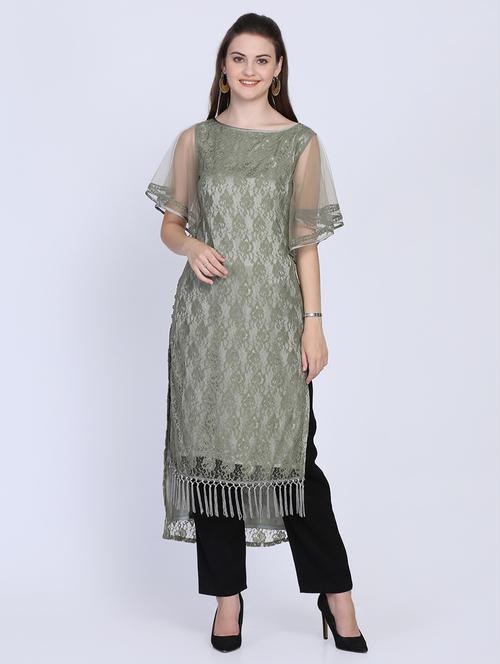 tassels detail high low kurta - 16614315 - Very Small Image - 1