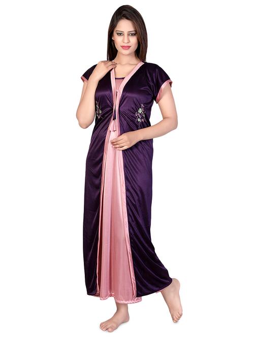 embroidered detail night with robe - 16614877 - Very Small Image - 1