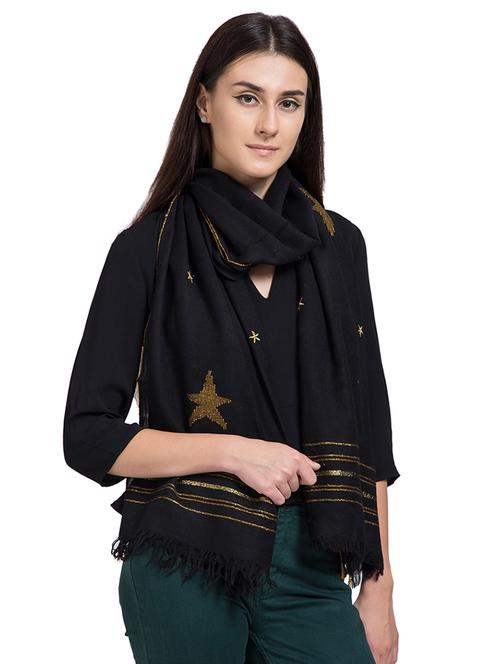 frayed hem embroidered wool stole - 16616192 - Very Small Image - 1