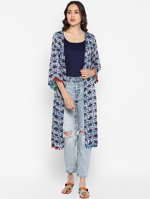 indigo printed regular shrug - 16616376 - Very Small Image - 1