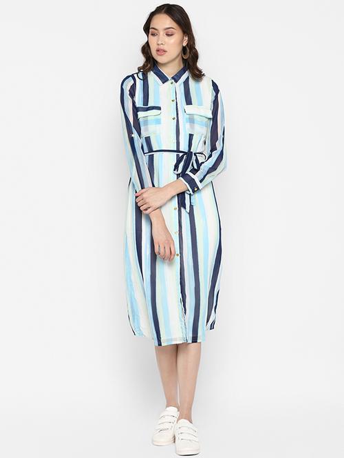 tie front striped shirt dress - 16616380 - Very Small Image - 1
