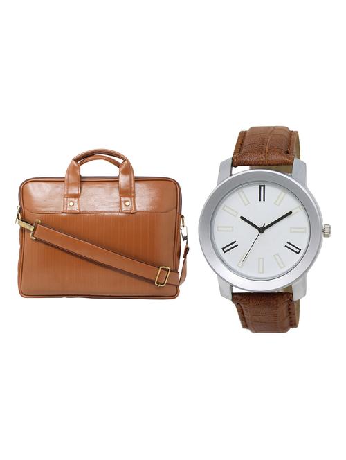 adk analog watch and leatherette laptop bags combo - 16616668 - Very Small Image - 1