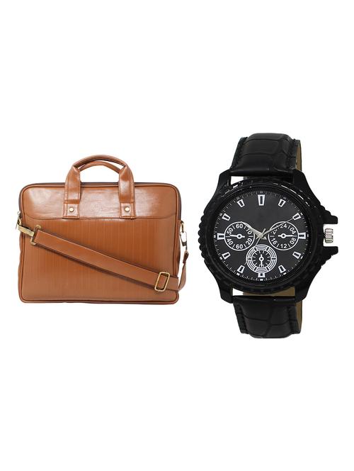 adk analog watch and leatherette laptop bags combo - 16616670 - Very Small Image - 1