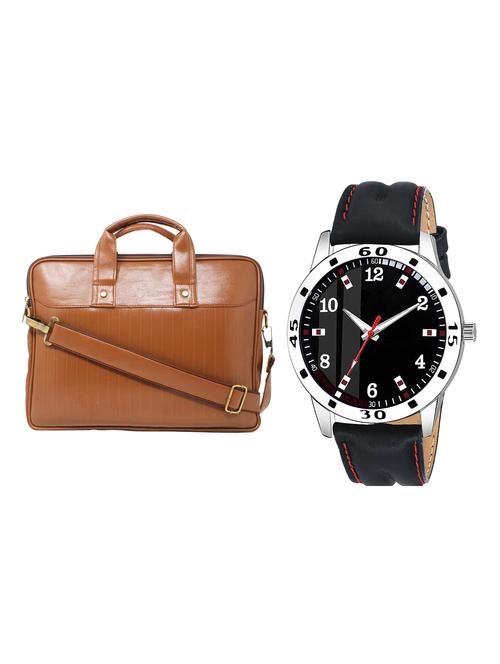 adk analog watch and leatherette laptop bags combo - 16616674 - Very Small Image - 1