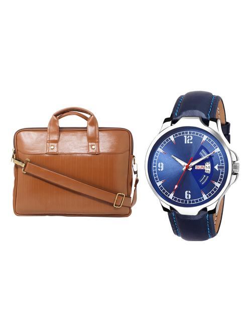 adk analog watch and leatherette laptop bags combo - 16616680 - Very Small Image - 1