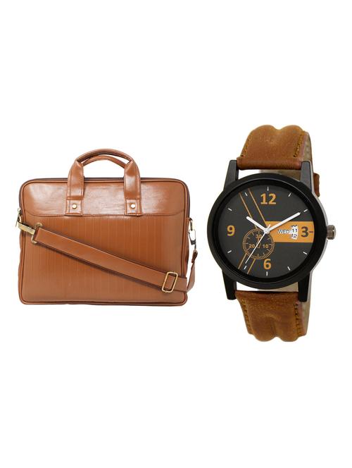 adk analog watch and leatherette laptop bags combo - 16616682 - Very Small Image - 1