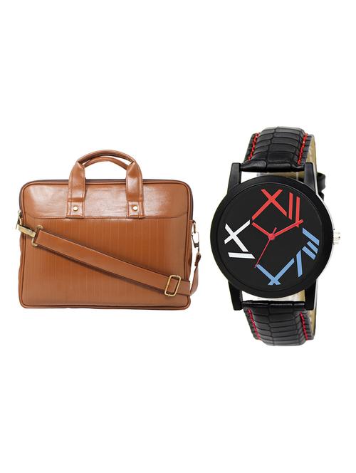 adk analog watch and leatherette laptop bags combo - 16616700 - Very Small Image - 1