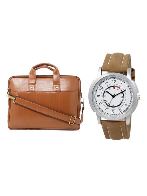 adk analog watch and leatherette laptop bags combo - 16616705 - Very Small Image - 1