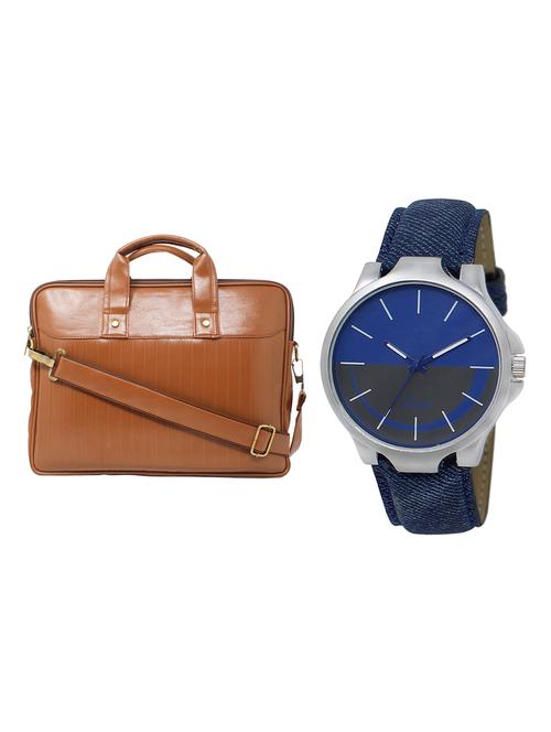 adk analog watch and leatherette laptop bags combo - 16616712 - Very Small Image - 1