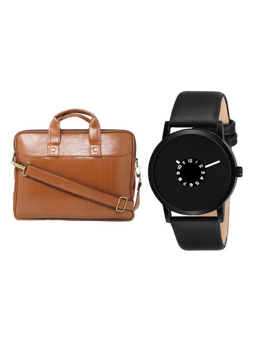 adk analog watch and leatherette laptop bags combo - 16616713 - Very Small Image - 1