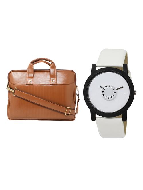adk analog watch and leatherette laptop bags combo - 16616714 - Very Small Image - 1