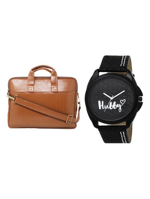 adk analog watch and leatherette laptop bags combo - 16616719 - Very Small Image - 1