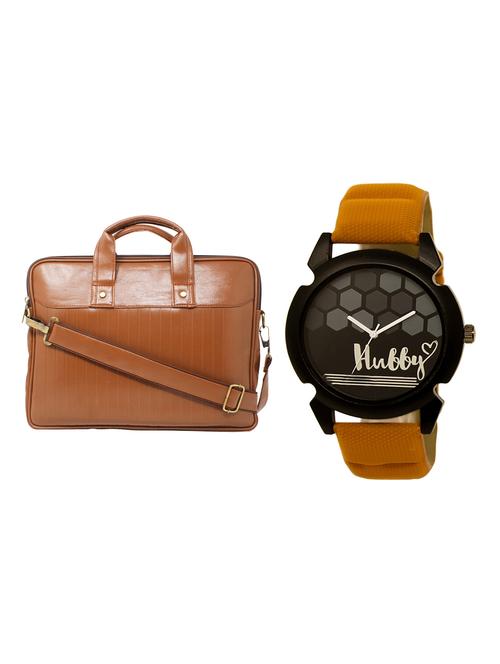 adk analog watch and leatherette laptop bags combo - 16616720 - Very Small Image - 1