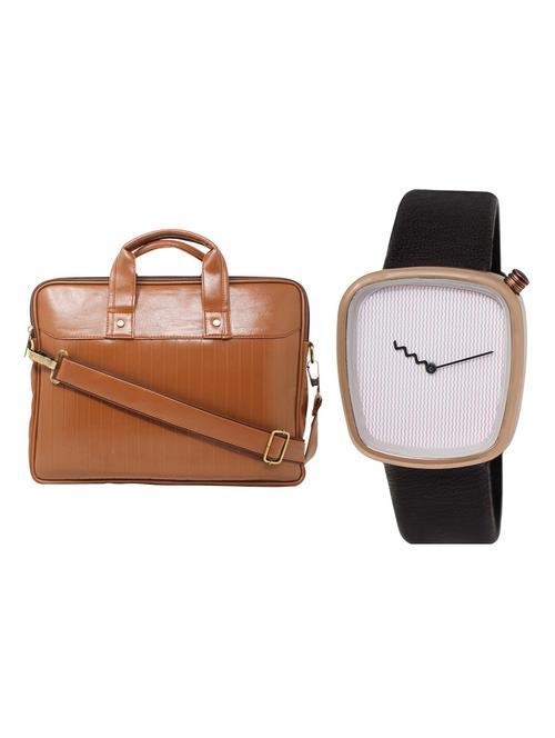 adk analog watch and leatherette laptop bags combo - 16616728 - Very Small Image - 1