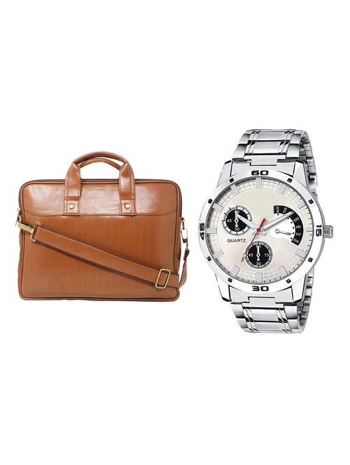 adk analog watch and leatherette laptop bags combo - 16616734 - Very Small Image - 1