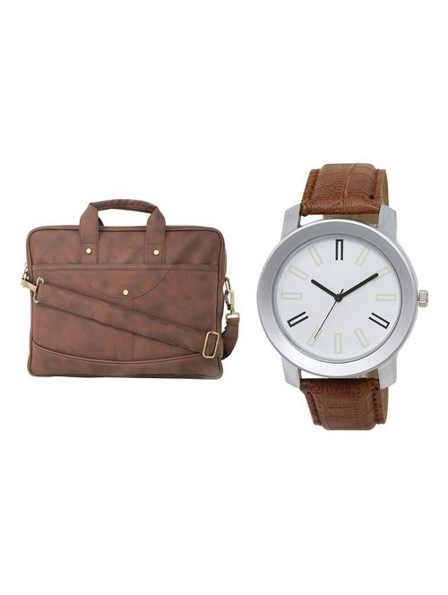 adk analog watch and leatherette laptop bags combo - 16616750 - Very Small Image - 1
