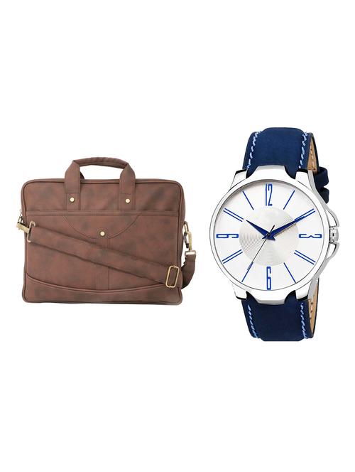 adk analog watch and leatherette laptop bags combo - 16616757 - Very Small Image - 1