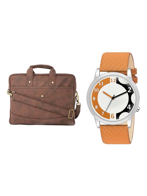 adk analog watch and leatherette laptop bags combo - 16616759 - Very Small Image - 1
