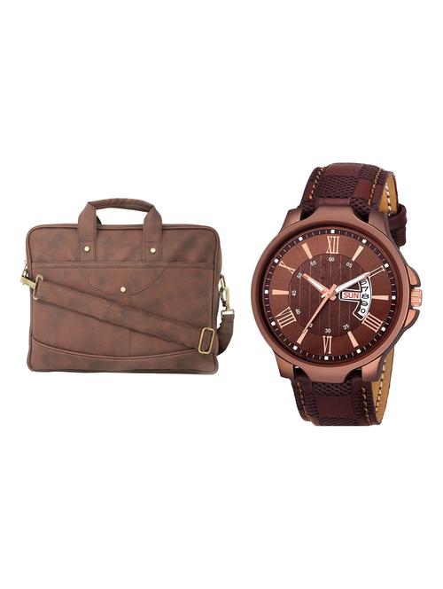 adk analog watch and leatherette laptop bags combo - 16616761 - Very Small Image - 1