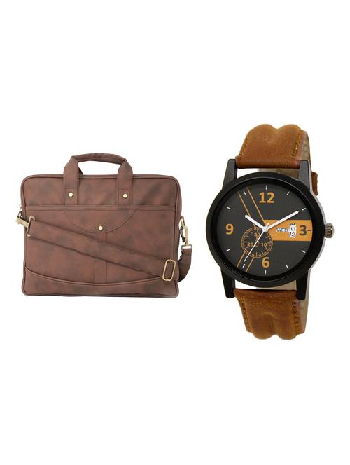 adk analog watch and leatherette laptop bags combo - 16616764 - Very Small Image - 1