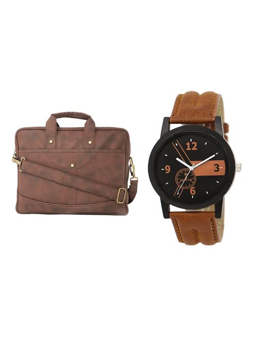 adk analog watch and leatherette laptop bags combo - 16616771 - Very Small Image - 1