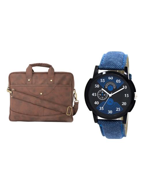 adk analog watch and leatherette laptop bags combo - 16616772 - Very Small Image - 1