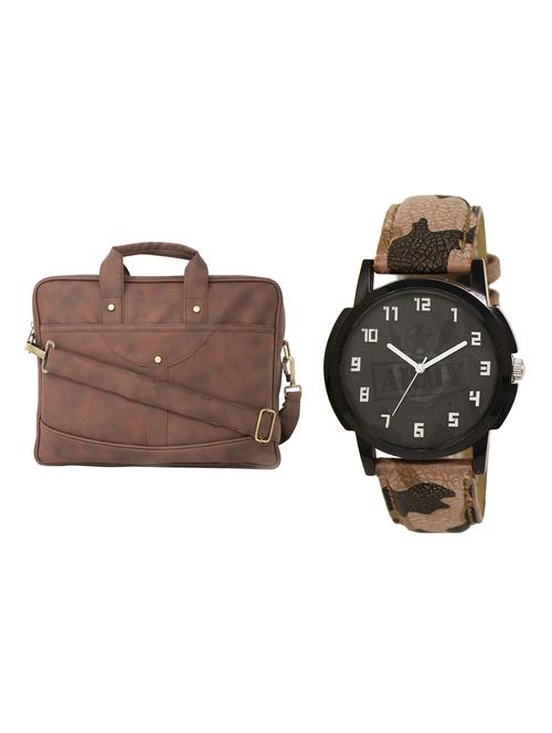 adk analog watch and leatherette laptop bags combo - 16616773 - Very Small Image - 1