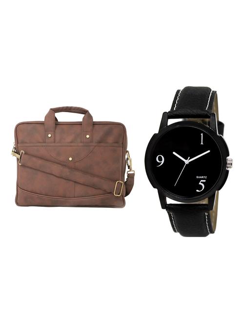 adk analog watch and leatherette laptop bags combo - 16616776 - Very Small Image - 1