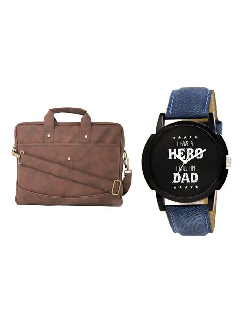 adk analog watch and leatherette laptop bags combo - 16616777 - Very Small Image - 1