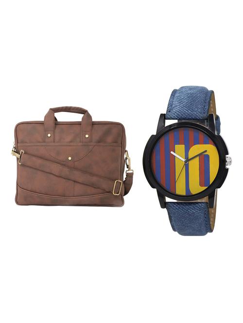 adk analog watch and leatherette laptop bags combo - 16616780 - Very Small Image - 1