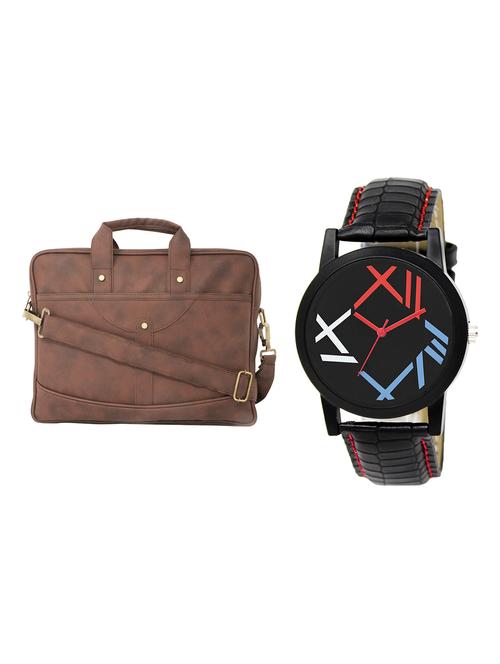 adk analog watch and leatherette laptop bags combo - 16616782 - Very Small Image - 1