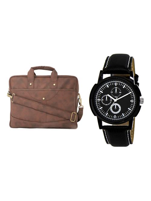 adk analog watch and leatherette laptop bags combo - 16616783 - Very Small Image - 1