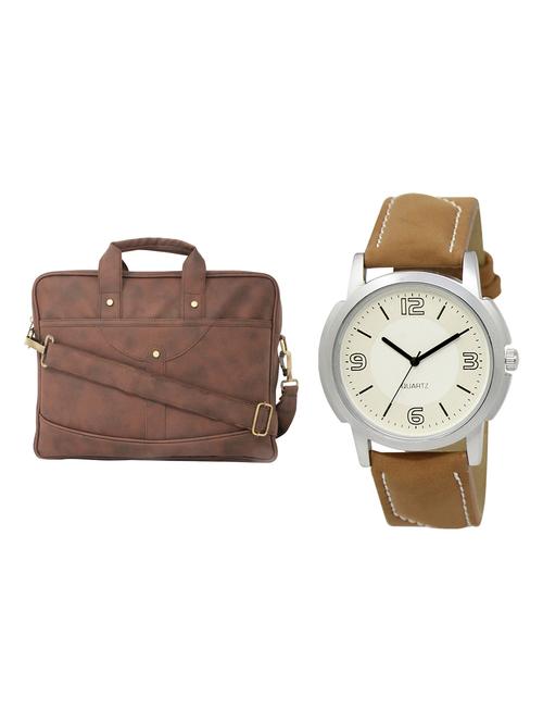 adk analog watch and leatherette laptop bags combo - 16616786 - Very Small Image - 1