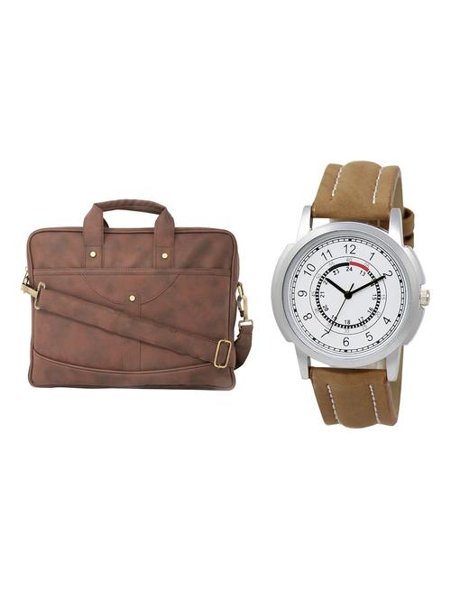 adk analog watch and leatherette laptop bags combo - 16616787 - Very Small Image - 1
