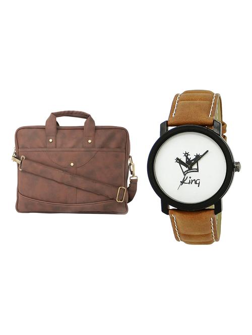 adk analog watch and leatherette laptop bags combo - 16616788 - Very Small Image - 1