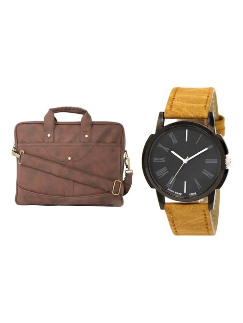 adk analog watch and leatherette laptop bags combo - 16616789 - Very Small Image - 1