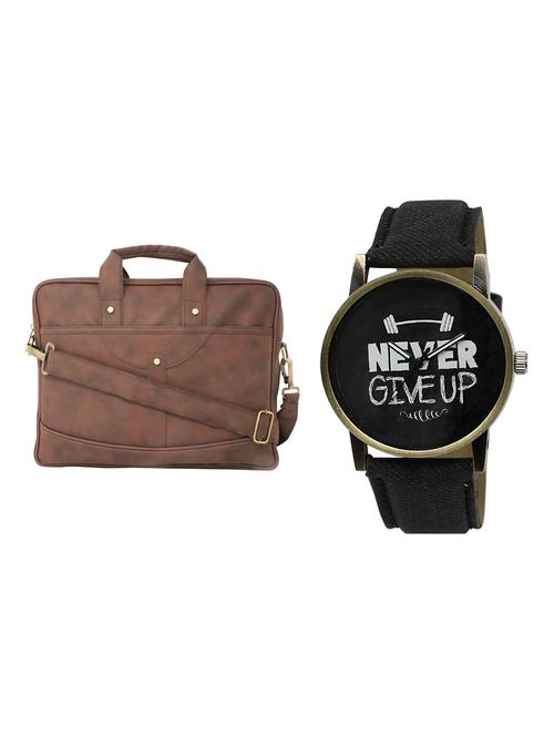 adk analog watch and leatherette laptop bags combo - 16616797 - Very Small Image - 1