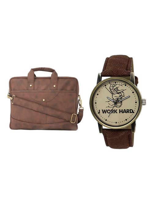 adk analog watch and leatherette laptop bags combo - 16616799 - Very Small Image - 1